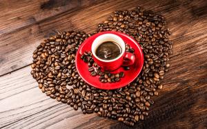 Coffee beans, grains, heart shaped, red cup wallpaper thumb