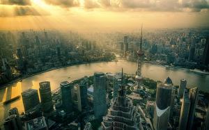 Shanghai, China, city, skyscrapers, tower, river, dawn, sunrise wallpaper thumb