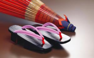 Japanese culture shoes and umbrella wallpaper thumb