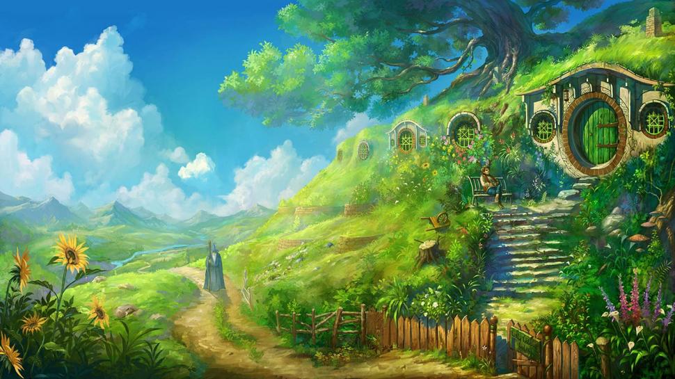 Landscape, The Lord of the Rings, Sky, The Shire, Bilbo Baggins, Bag End wallpaper,landscape HD wallpaper,the lord of the rings HD wallpaper,sky HD wallpaper,the shire HD wallpaper,bilbo baggins HD wallpaper,bag end HD wallpaper,2048x1152 wallpaper