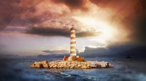 Lighthouse Sunlight Ocean HD wallpaper thumb