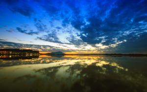 Clouds Reflection Lake Landscape Sunset HD wallpaper thumb