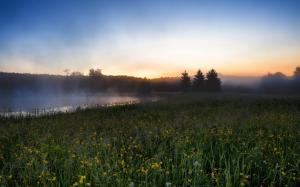 Morning scenery, fields, river, fog wallpaper thumb