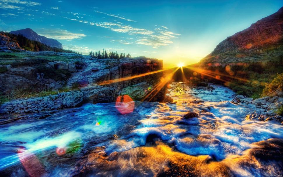 Sunshine Over A River In Hdr Wallpaper Nature And Landscape