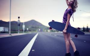 Woman, Model, Road, Skateboard wallpaper thumb