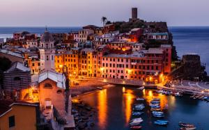 Vernazza, Italy, Cinque Terre, boats, buildings, night wallpaper thumb