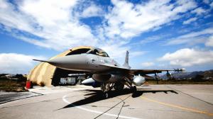 F-16 fighter at the hangar wallpaper thumb