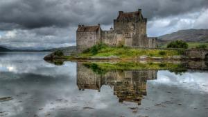 Scotland, castle, lake, grass, sky, clouds wallpaper thumb
