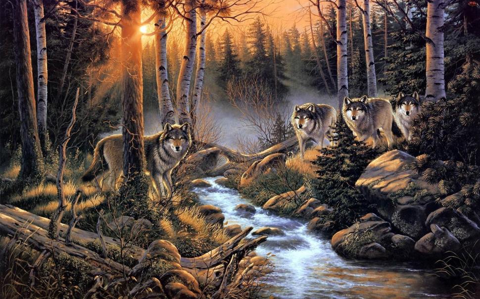 Wolves in the forest wallpaper,digital art HD wallpaper,1920x1200 HD wallpaper,snow HD wallpaper,winter HD wallpaper,tree HD wallpaper,forest HD wallpaper,wolf HD wallpaper,1920x1200 wallpaper