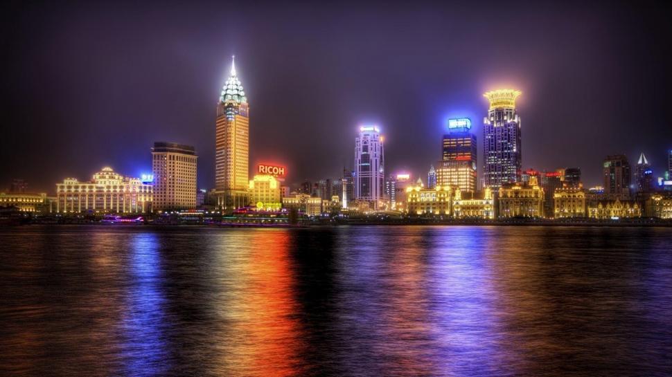 Beautiful Cityscape At The Seaside Hdr wallpaper,night HD wallpaper,seaside HD wallpaper,skyscrapers HD wallpaper,lights HD wallpaper,city HD wallpaper,nature & landscapes HD wallpaper,1920x1080 wallpaper