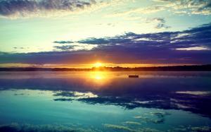 Sunset Lake Reflection Sunlight HD wallpaper thumb