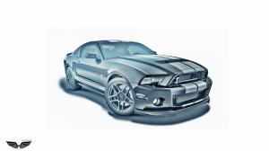 Ford Mustang Shelby Cobra GT500 Sketch Drawing White HD wallpaper thumb