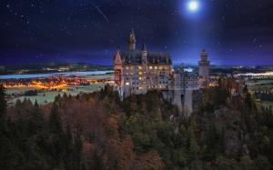Castle, Germany, night, lights, moon, trees wallpaper thumb