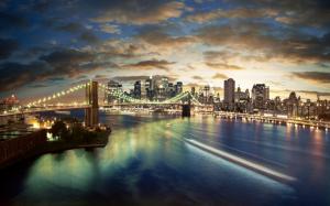 Beautiful night view of the city, high-rise buildings, bridge, river, lights wallpaper thumb