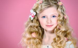 Cute blonde girl, curly hair, blue eyes, smile wallpaper thumb