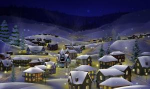 night, city, snow, christmas, holiday wallpaper thumb
