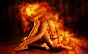 Fire girl and fox wallpaper wallpaper thumb