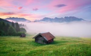 Germany scenery, the Alps, fog, houses wallpaper thumb