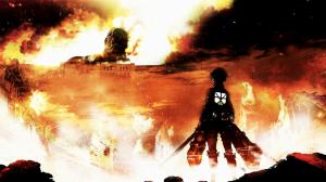 Shingeki no Kyojin, Fire, Anime, Colossal Titan, Eren Jeager wallpaper thumb