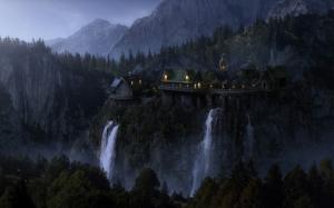 The Lord of the Rings, Rivendell, Mountains, Waterfall, Movie wallpaper thumb