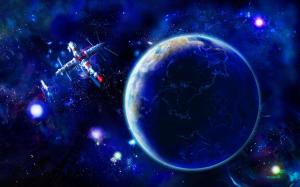 Earth and satellites in space wallpaper thumb