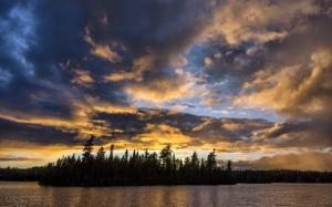Sunset, lake, trees, clouds wallpaper thumb