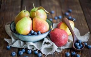 Fruits, pears, blueberries, spoon, still life wallpaper thumb
