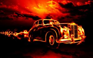 Vintage Car in Fire wallpaper thumb