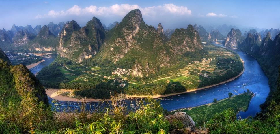 Panoramas, River, Mountain, Villages, China, Field, Road wallpaper,panoramas wallpaper,river wallpaper,mountain wallpaper,villages wallpaper,china wallpaper,field wallpaper,road wallpaper,1600x768 wallpaper