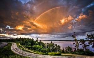 HDR Road Cloud Rainbow Tree Lake HD wallpaper thumb