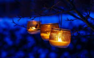 Night, winter, snow, blue, lantern wallpaper thumb