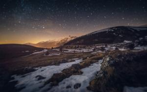 Landscape Mountains Stars Tilt-Shift Snow Night HD wallpaper thumb
