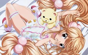 Bed of golden hair anime girl wallpaper thumb