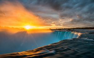 Niagara Falls, sun rays, sunrise, clouds wallpaper thumb