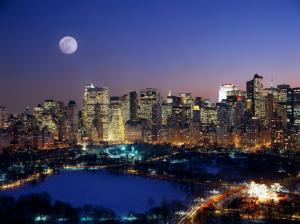 New York, City, Buildings, Night, Lights, Lake wallpaper thumb