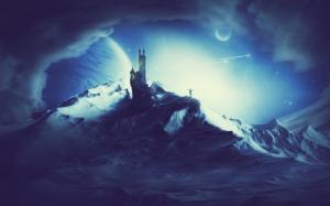 Blue Planets Castle Mountains Stats HD wallpaper thumb