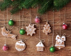 christmas decorations, treat, branch, needles, cookies wallpaper thumb