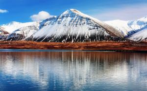 Iceland Hafnarfjall, snowy mountains, water reflection wallpaper thumb