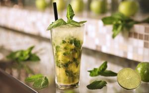 Cold drinks mojito, mint leaves, lime green, ice wallpaper thumb