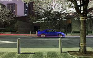 Nissan Skyline GTR Trees Night Timelapse HD wallpaper thumb
