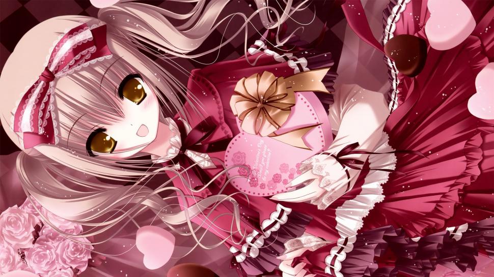 Anime Girl Valentines Day HD wallpaper,anime HD wallpaper,anime girls HD wallpaper,blondes HD wallpaper,chocolate HD wallpaper,dress HD wallpaper,flowers HD wallpaper,golden eyes HD wallpaper,hearts HD wallpaper,ribbons HD wallpaper,roses HD wallpaper,tinkle illustrations HD wallpaper,valentines day HD wallpaper,1920x1080 wallpaper
