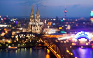 Cologne, Germany, Cologne Cathedral, Rhein river, bridge, city night lights wallpaper thumb