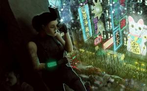 Cyberpunk, Futuristic, Woman, Street, Thinking wallpaper thumb