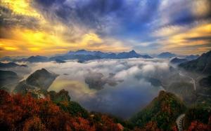 Nature, Landscape, Sunrise, Mountain, Lake, Sky, Clouds, Mist, Fall, Water, Morning, South Korea wallpaper thumb