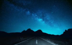 NIght, sky, stars, road, silhouette wallpaper thumb