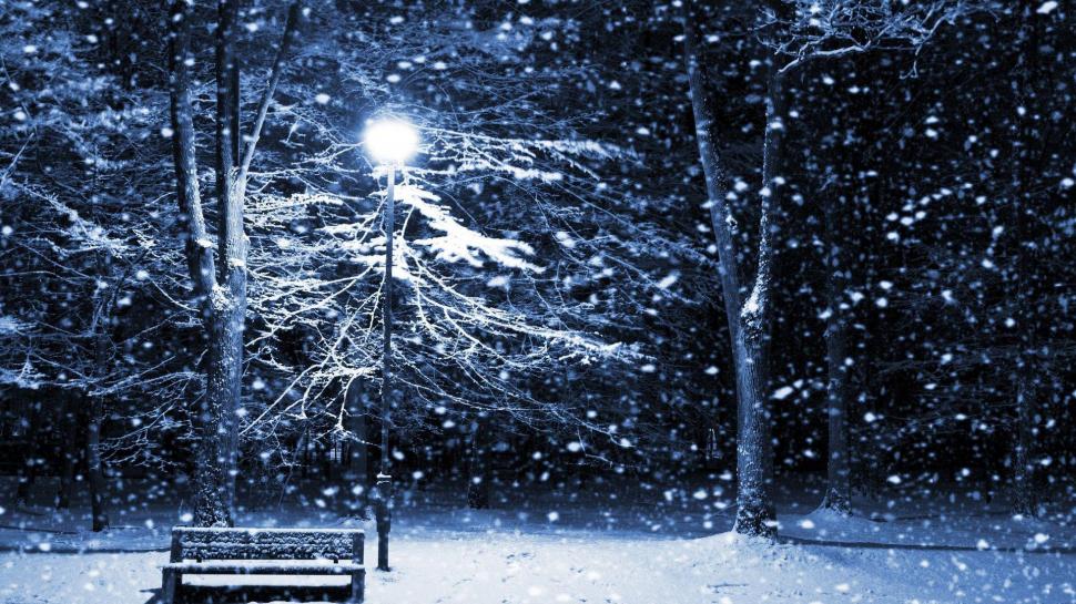 Silent Night with Lamp Posts wallpaper,bench HD wallpaper,lamp posts HD wallpaper,night HD wallpaper,snow HD wallpaper,winter HD wallpaper,1920x1080 wallpaper