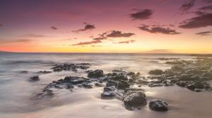 Beach Ocean Rocks Stones Clouds Sunset HD wallpaper thumb