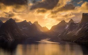 Nature, Landscape, Mountain, Sky, Fjord, Lake, Norway, Sunset, Island, Peak wallpaper thumb