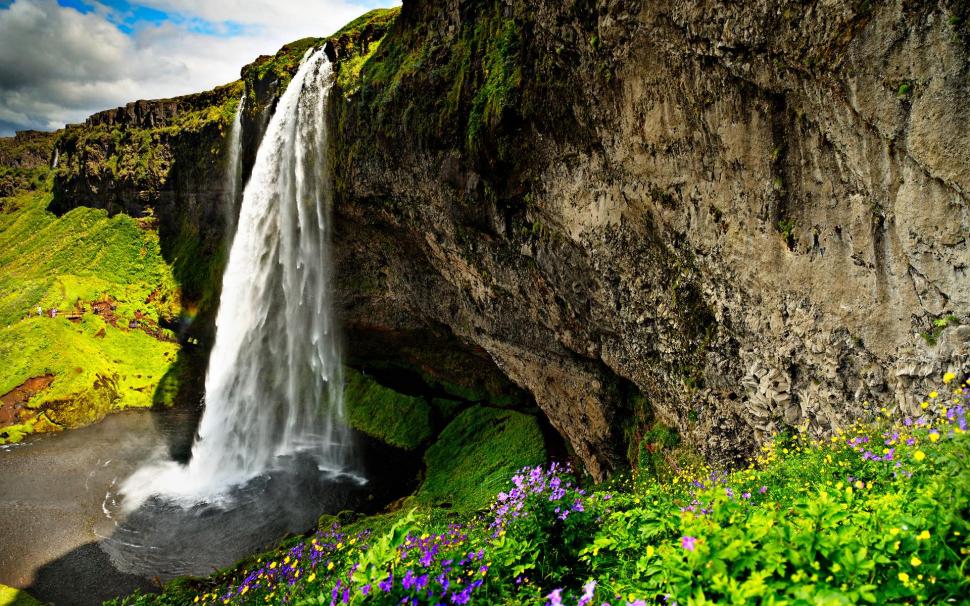 Gorgeous Waterfalls Over A Cliff wallpaper,cliff HD wallpaper,flowers HD wallpaper,pool HD wallpaper,waterfall HD wallpaper,sightseeing HD wallpaper,nature & landscapes HD wallpaper,1920x1200 wallpaper