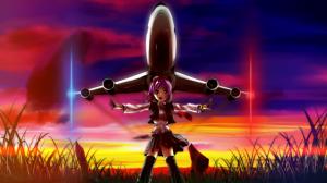 Anime girl, airplane, sunset wallpaper thumb